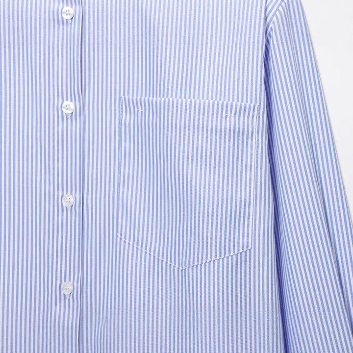 Dame stribet bluse med klassisk krave og brystlomme Stilla