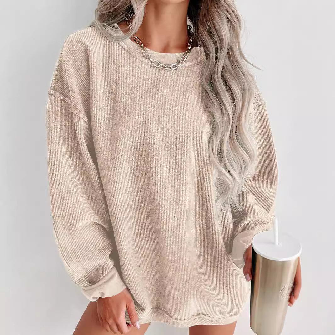 Dame oversize sweatshirt med struktureret vaffelmønster og praktiske lommer Stilla