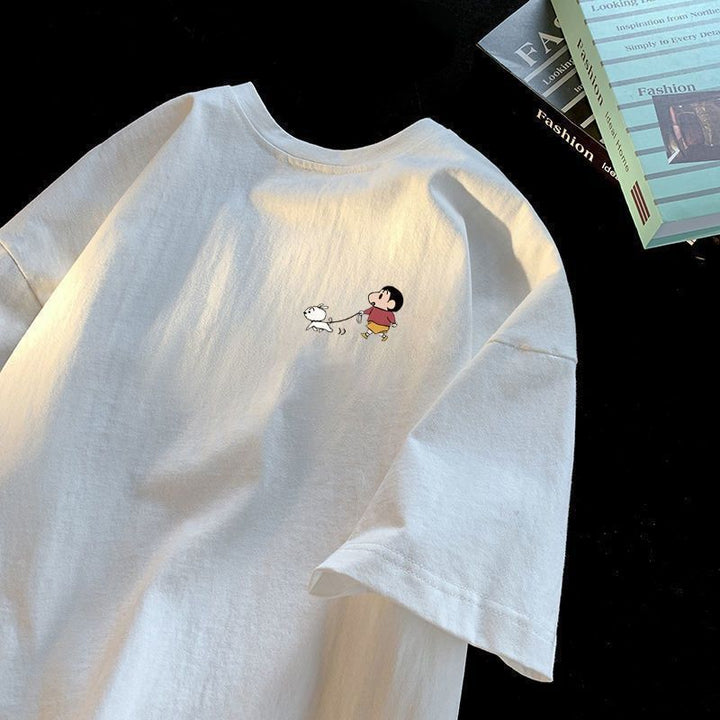 Dame T-shirt med minimalistisk tegneserie-motiv Stilla