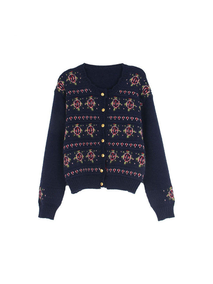 Dame strikket cardigan med blomsterdetaljer og knaplukning Stilla