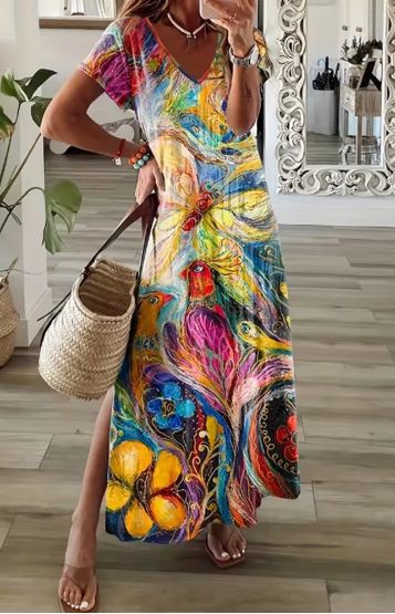 Kvinder Kunstnerisk Boho Tryk Maxi Kjole Stilla