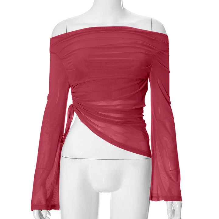Dame Off-Shoulder Rynke Top med Bindingsdetalje Stilla