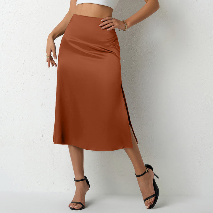 Dame elegant midi nederdel med flydende snit og satin-finish Skovae