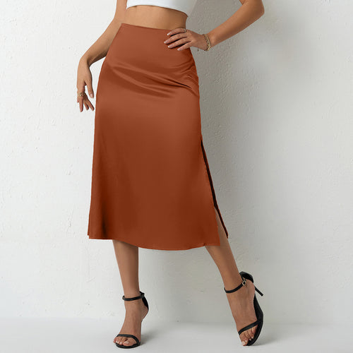 Dame elegant midi nederdel med flydende snit og satin-finish Skovae