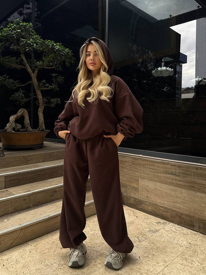 Kvinder Oversized Fleece Hoodie og Jogging Bukser Sæt Skovae