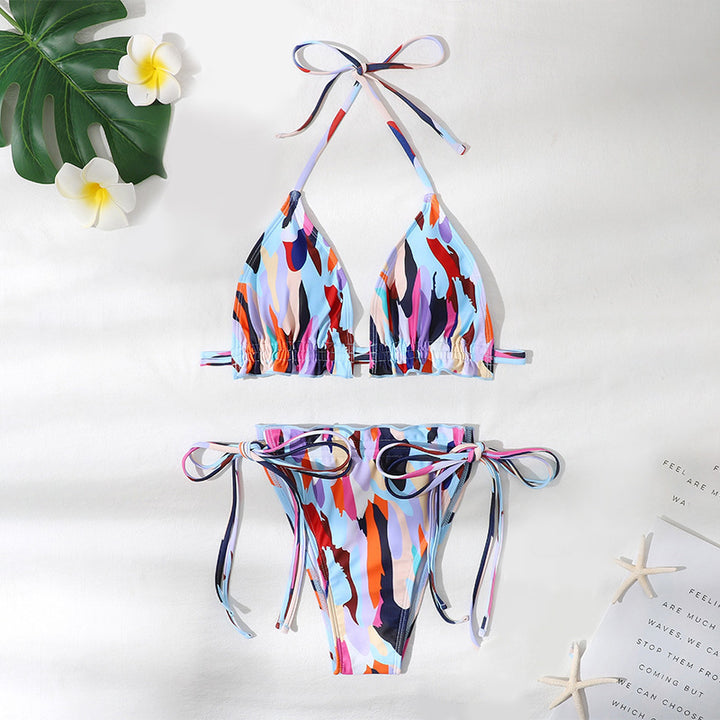 Dame triangel-bikini med justerbare stropper og flæse-design Skovae
