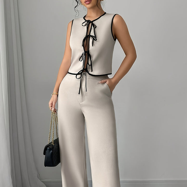 Dame Elegant Jumpsuit med Ruffle-detaljer og Bindebælte Stilla
