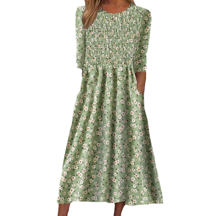 Dame Blomst Midi Kjole med Lommer Stilla