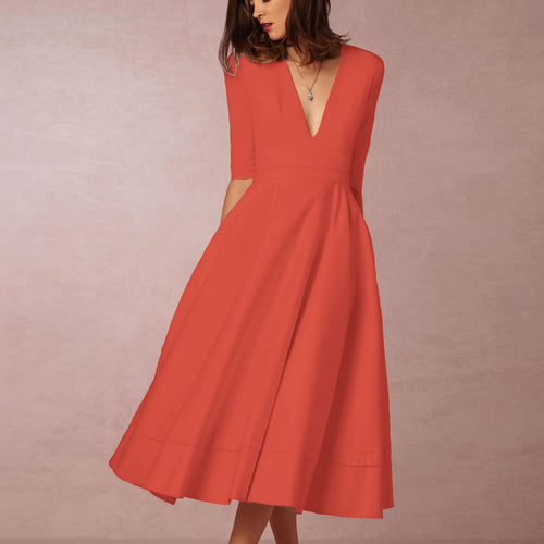 Dame Elegant V-Hals Midi Kjole Stilla