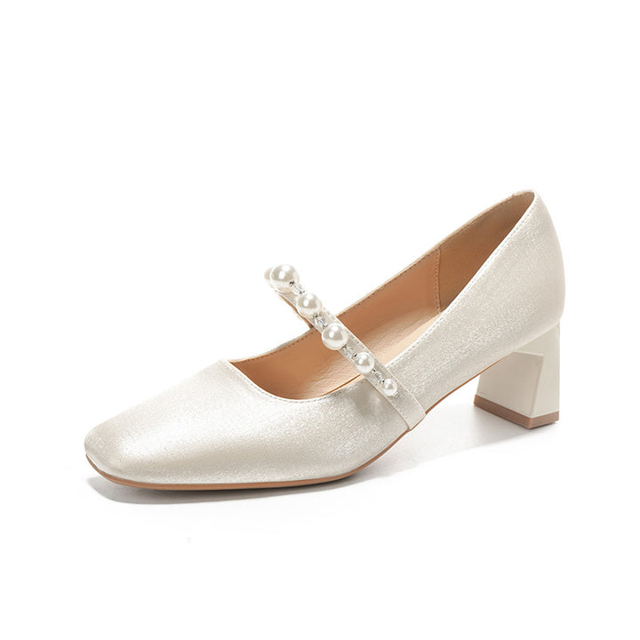 Femme Kvadrat-Absatz-Mary Jane-Pumps med Perleaccent Stilla