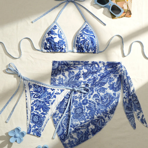 Dame Triangel-Bikini med blomsterdesign Skovae