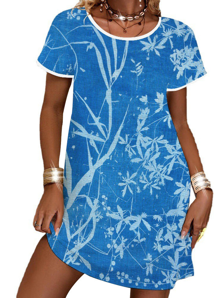 Dame sommerligt T-shirt-kjole med blomsterprint Skovae