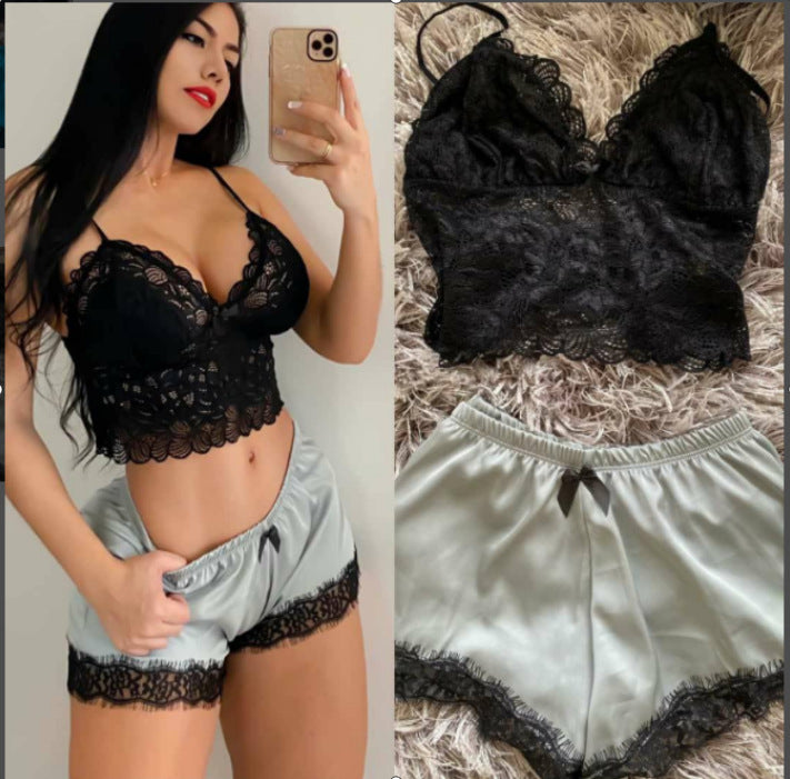 Dame Spids-Crop-Top og Satin-Shorts Sæt Stilla