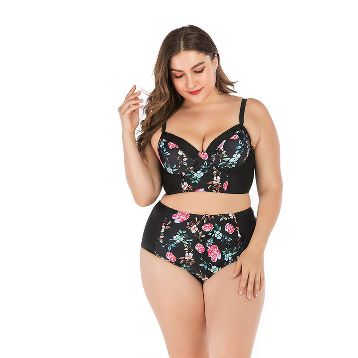Dame højtaljede bikini-sæt med blomster top og støttende snit Skovae