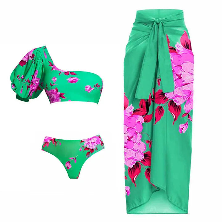 Dame Strand-Bikini-Sæt med asymmetrisk top og elegant Maxiskørt Skovae