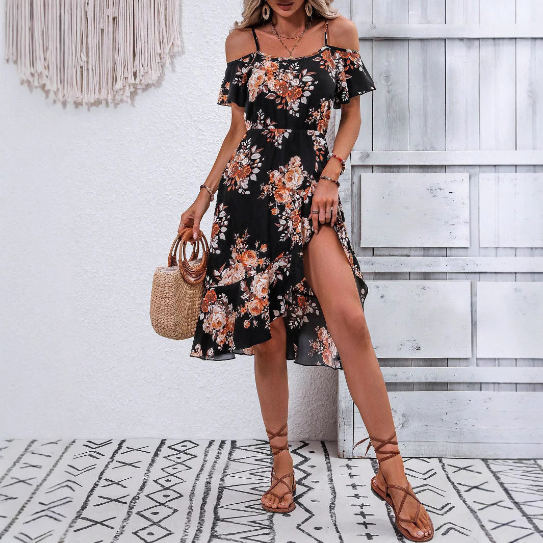 Dame Off-Shoulder Sommerkjole med florale accenter Stilla