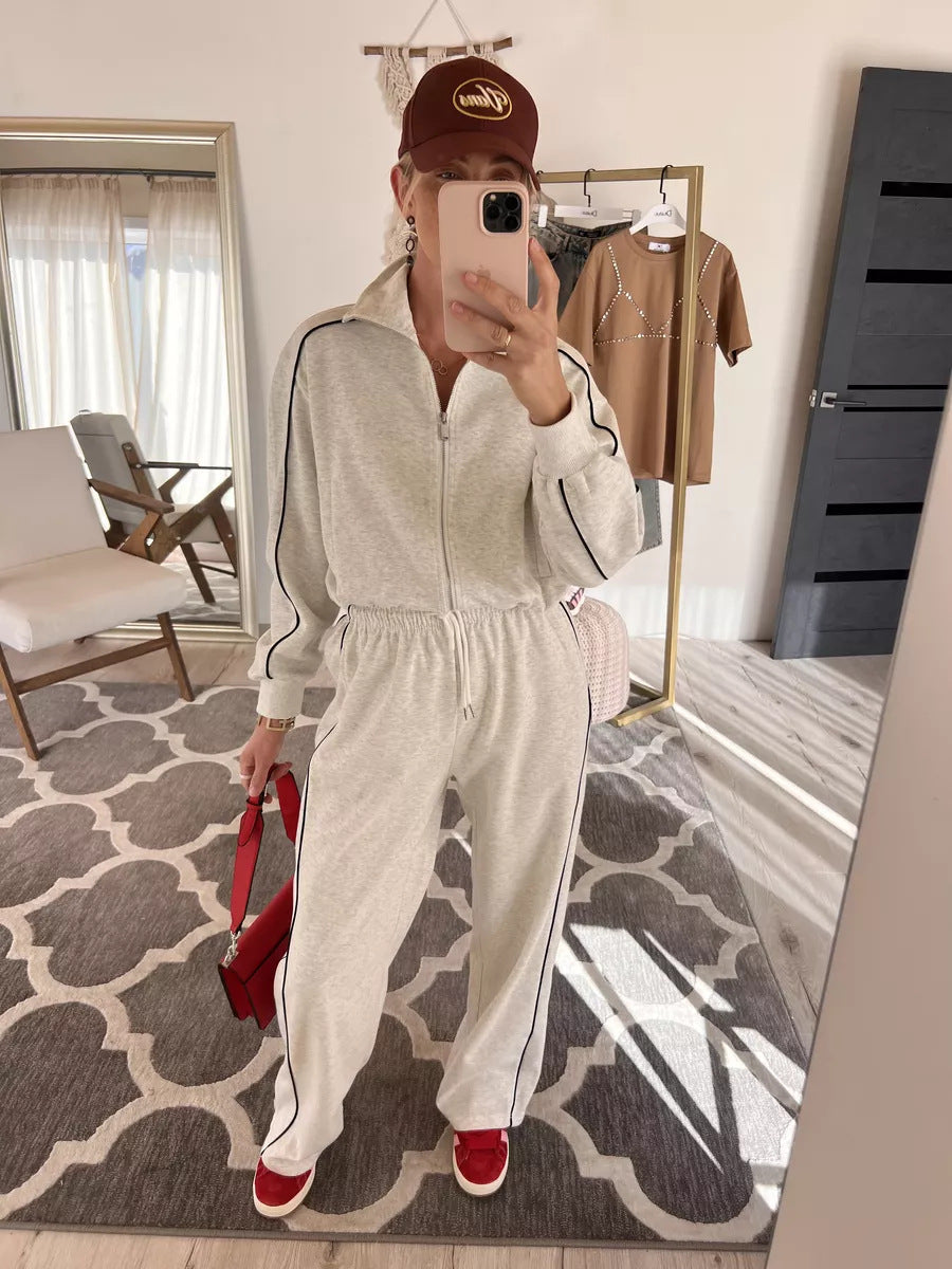 Kvinders sporty loungewear sæt med lynlås og sidelister Skovae