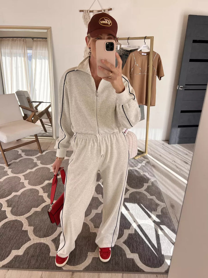 Kvinders sporty loungewear sæt med lynlås og sidelister Skovae