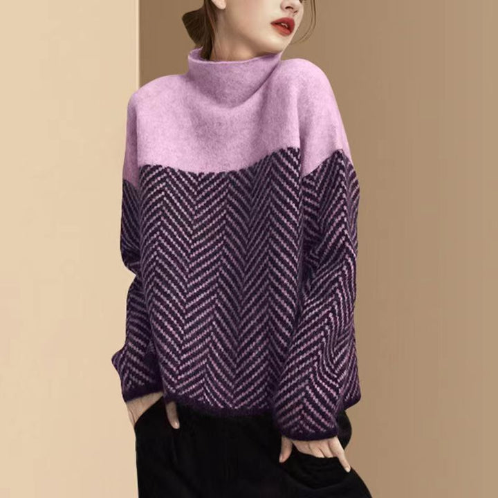 Kvinders sweater med høj krave og moderne bikubemønster Stilla