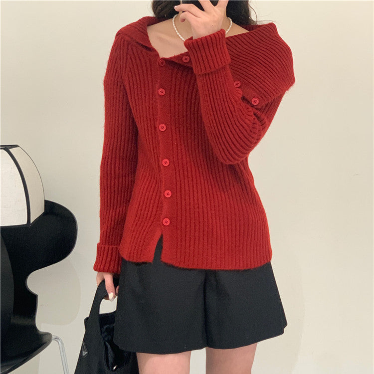 Dame finstrik cardigan med fashionable krave Stilla