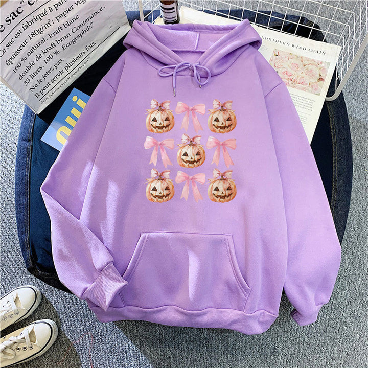Kvinders Hoodie med Munter Græskar Design Skovae