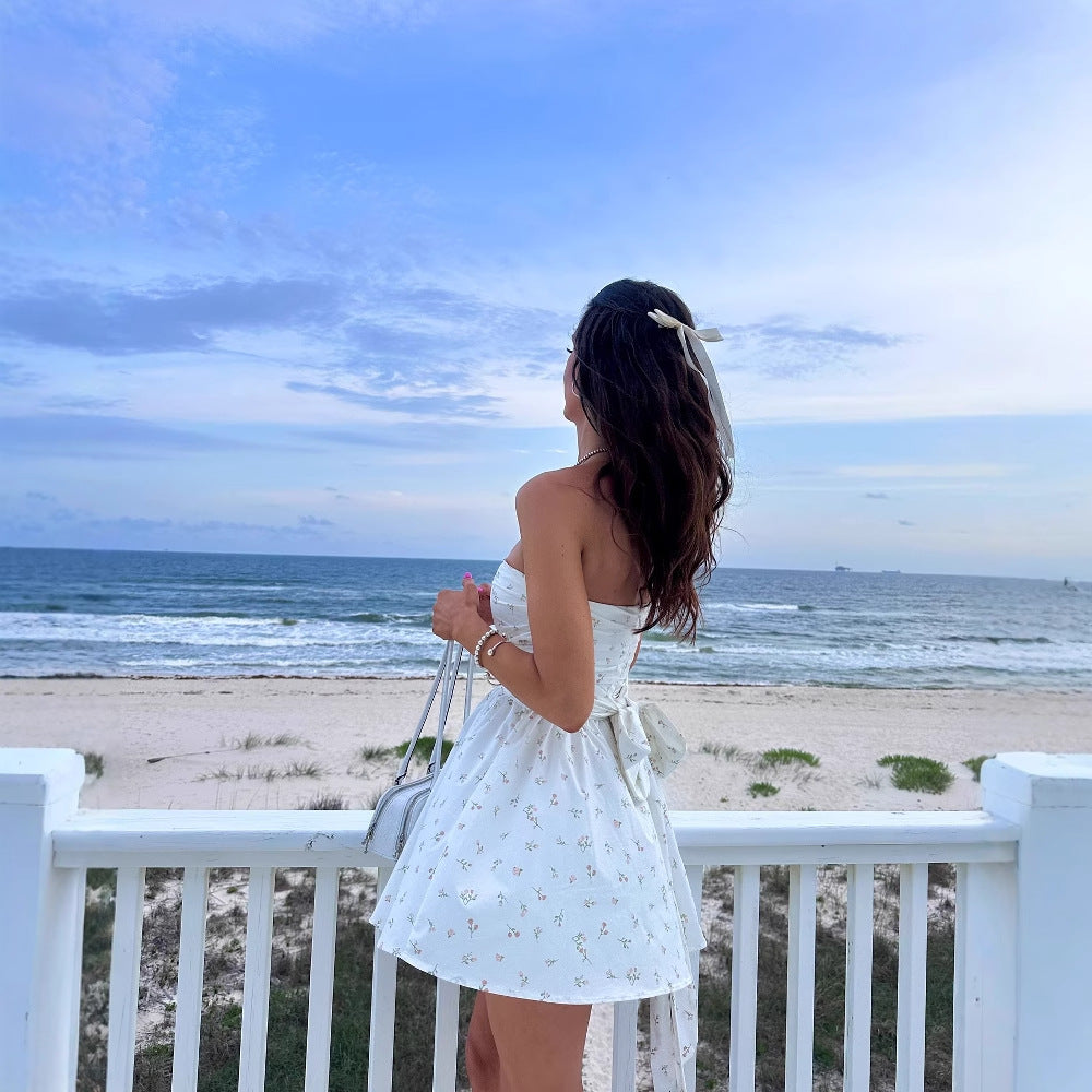 Damer Charmerende Off-Shoulder Sommerkjole med Blomsterdesign og Rynket Nederdel Skovae