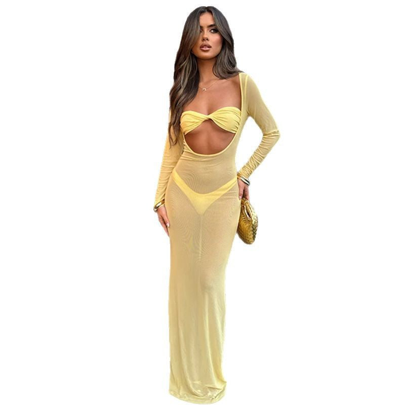 Dame elegant Maxikjole med lange ærmer og cut-out-design Stilla