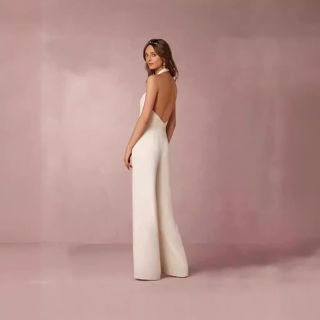 Damer Elegant Jumpsuit med Dybt V-Hals og Bred Ben Skovae