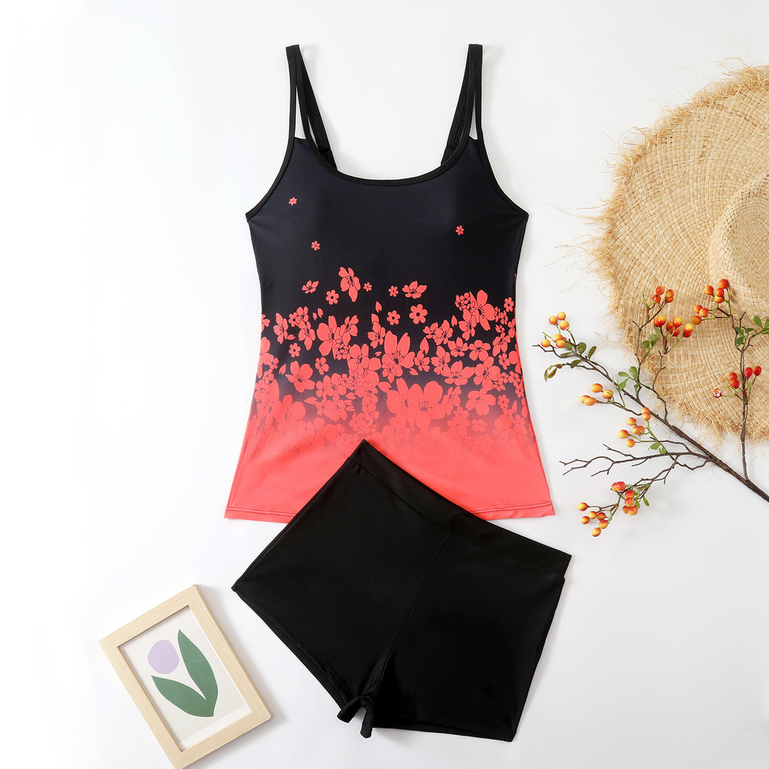 Dame Sporty Tankini-sæt med blomster-top og shorts Skovae