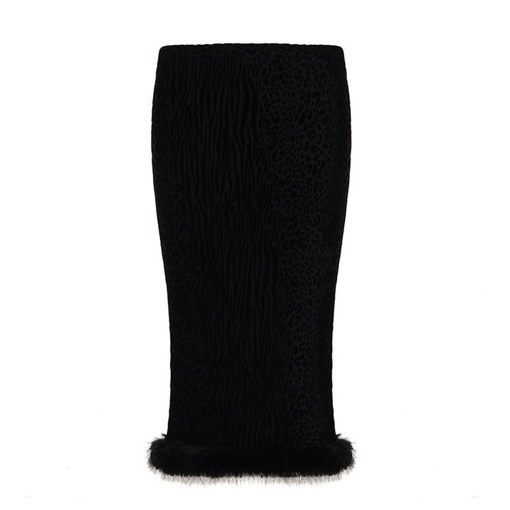 Damen eleganter Rock mit Tiermuster und luxuriösem Fellsaum Skovae