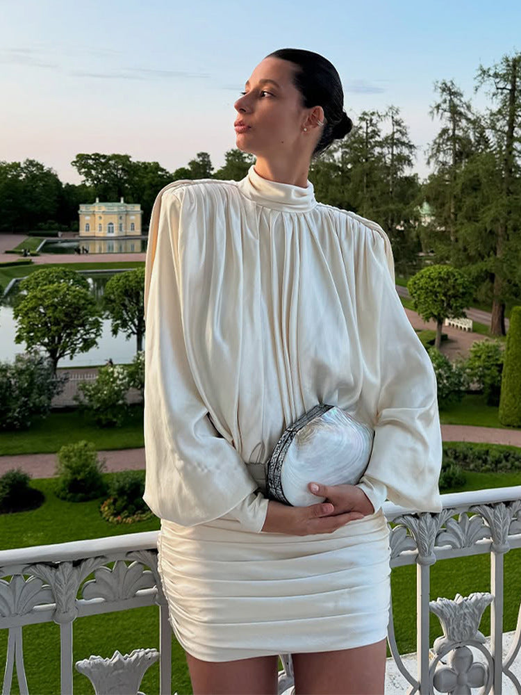 Dame elegant omslagskjorte med samlet overdel og voluminøse ærmer Stilla
