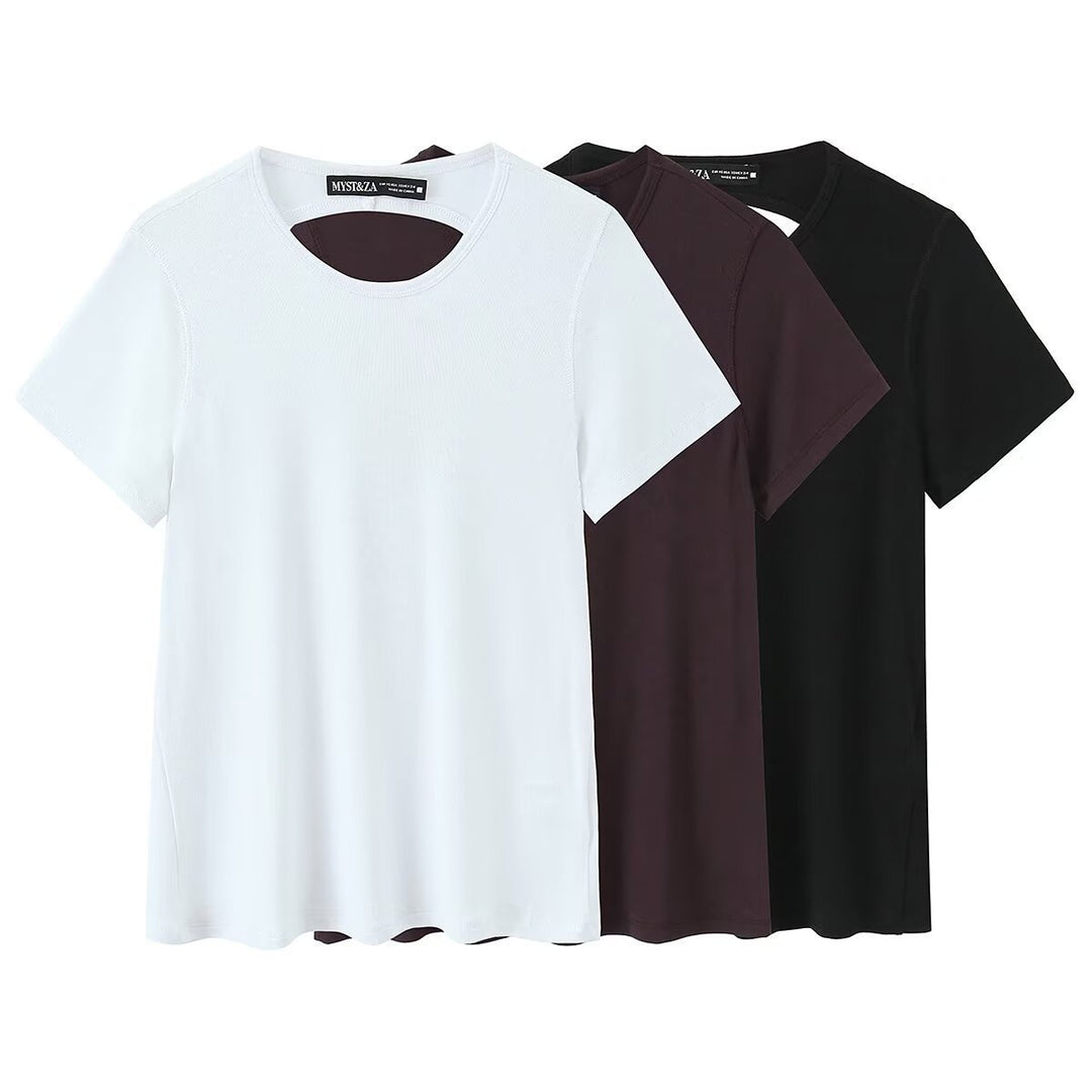 Dame Sporty T-shirt med fashionable rygudskæring Skovae