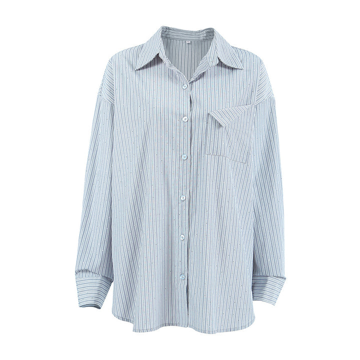 Dame Oversized Skjorte med stribet design og brystlomme Stilla