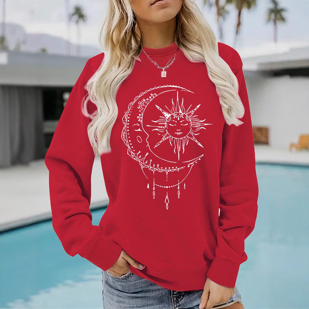 Kvinders sweatshirt med kunstnerisk sol- og månedesign Stilla