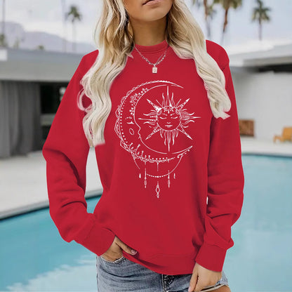 Kvinders sweatshirt med kunstnerisk sol- og månedesign Stilla