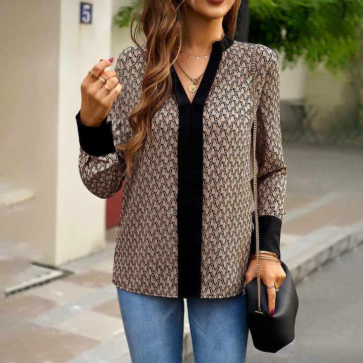 Dame elegant og stilfuld bluse med grafisk mønster Stilla