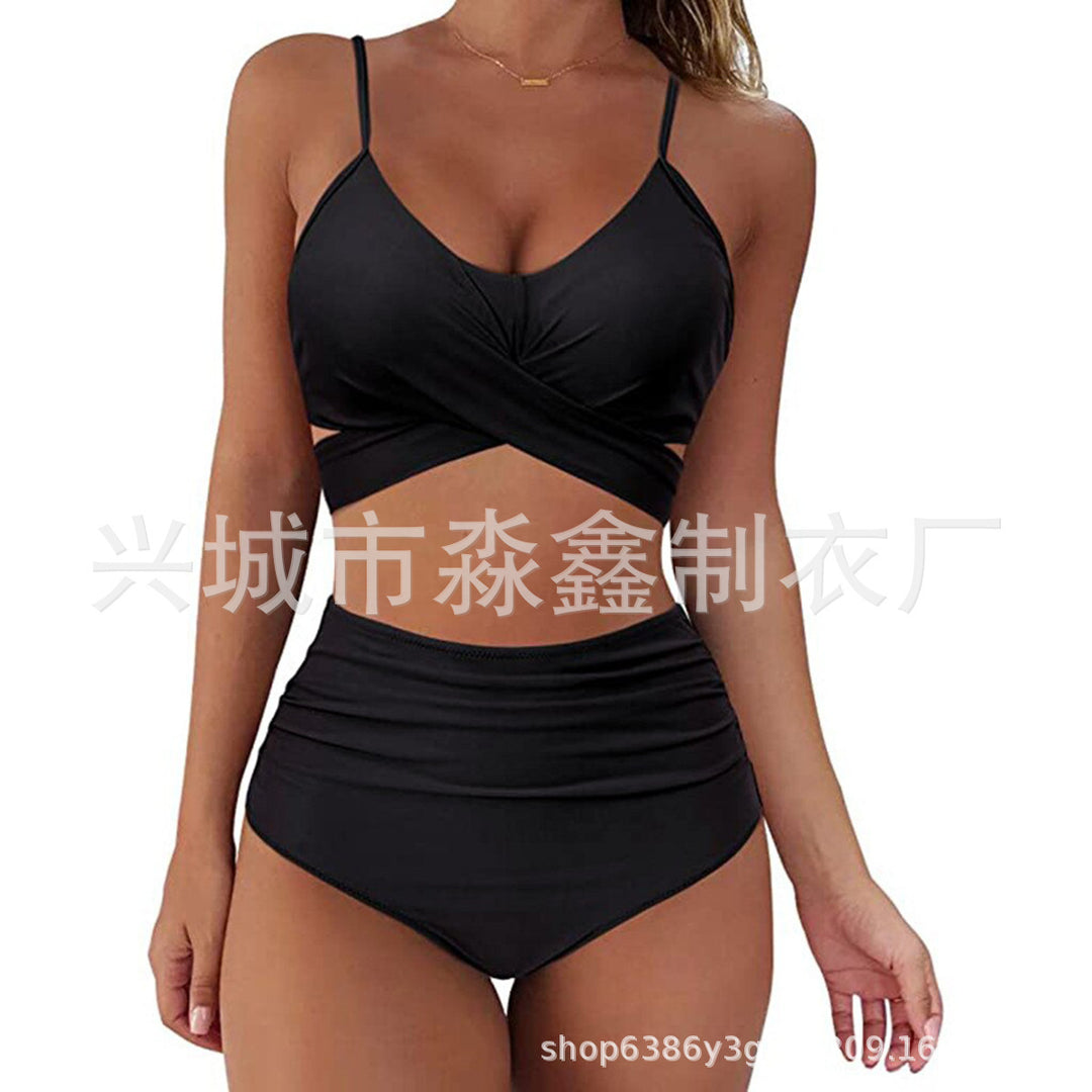 Dame Crop-Top bikini sæt med flettet design Skovae