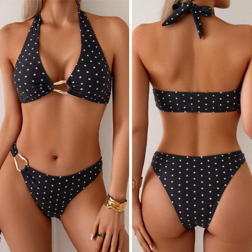 Dame triangel-bikini med dekorative ring-lukninger Skovae