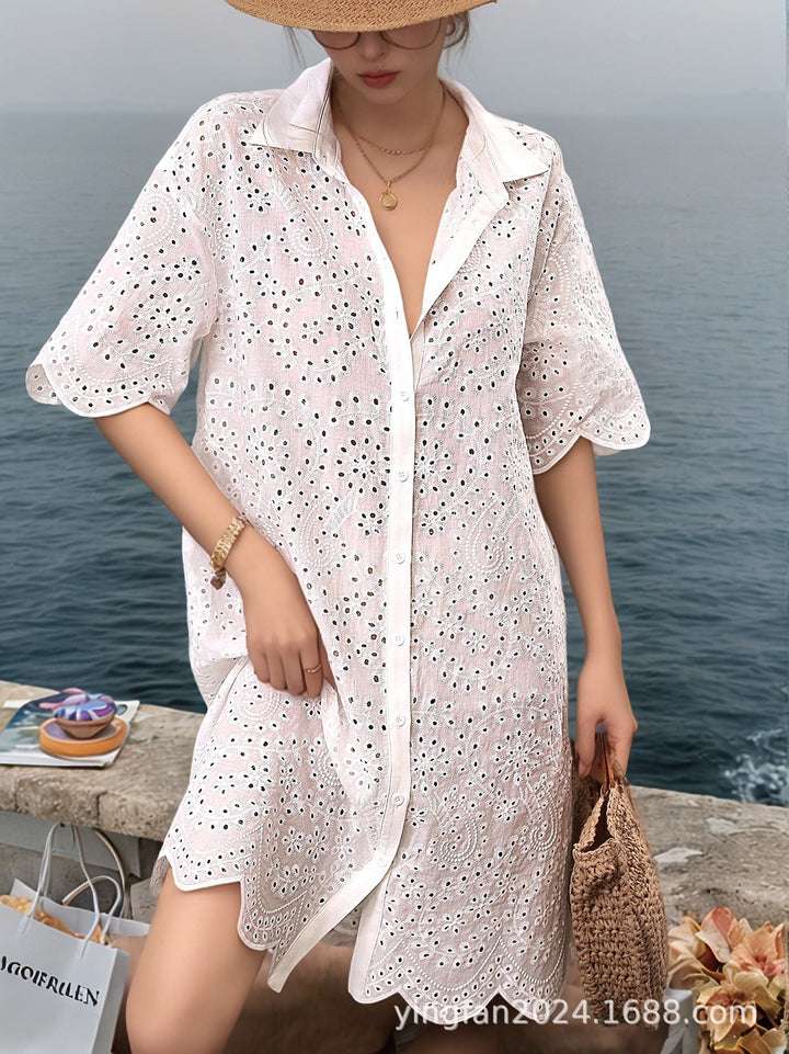Dame Broderie Anglaise Strand Overgangs-Shirt Stilla