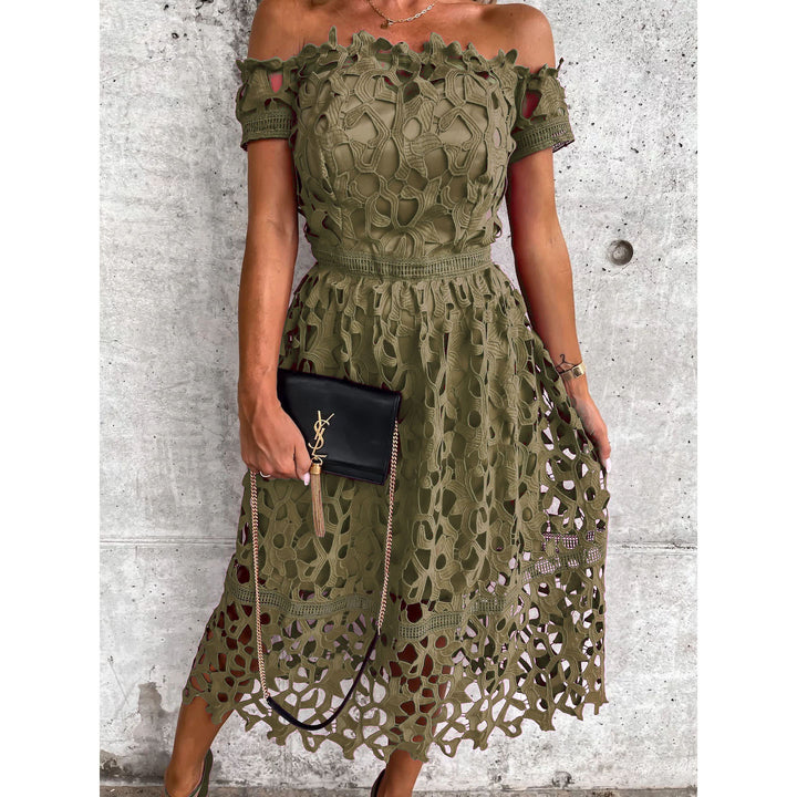 Dame Off-Shoulder Kjole med florale Hækling-detaljer og elastisk Taljebånd Stiila