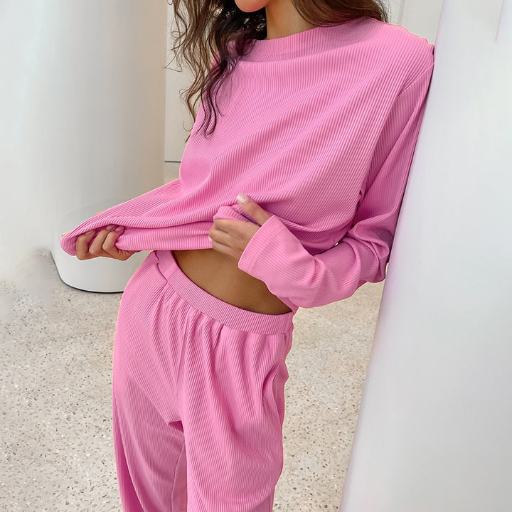 Dame hyggeligt lounge-sæt med cropped top og vide bukser Stilla