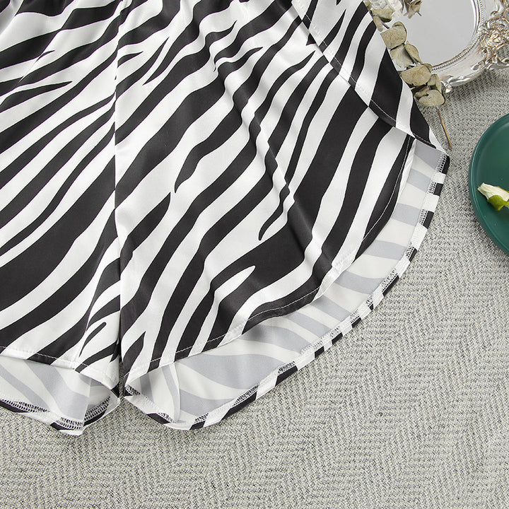 Damer satin pyjamasæt med zebra-print og løs pasform Stilla