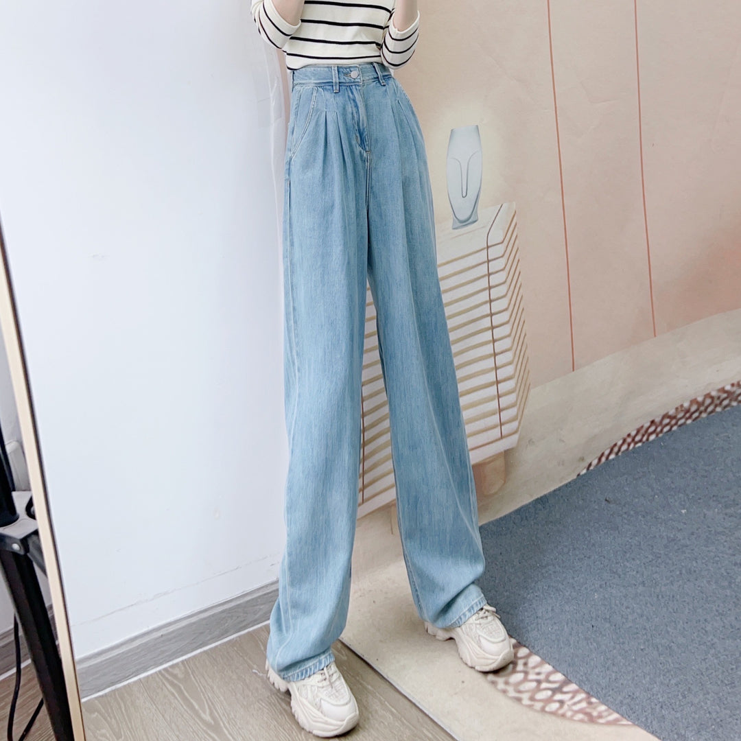 Dame brede højtaljede jeans med elegante folder og moderigtigt design Stilla