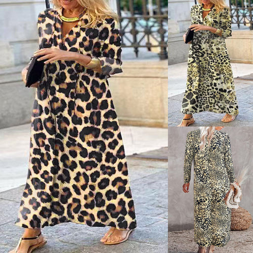 Dame Chic Leopardmønster Maxi Kjole Stilla