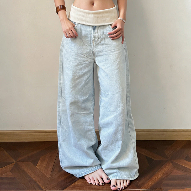 Dame Løs siddende jeans med høj talje og elastisk komfort Skovae