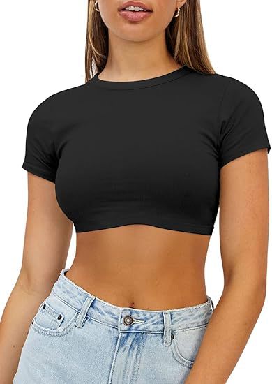 Dame kort, figursyet Crop-Top i elastisk materiale Stilla