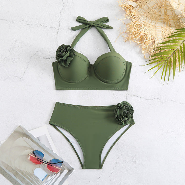 Dame bikini-sæt med blomsterdetalje og elegant høj talje Stilla