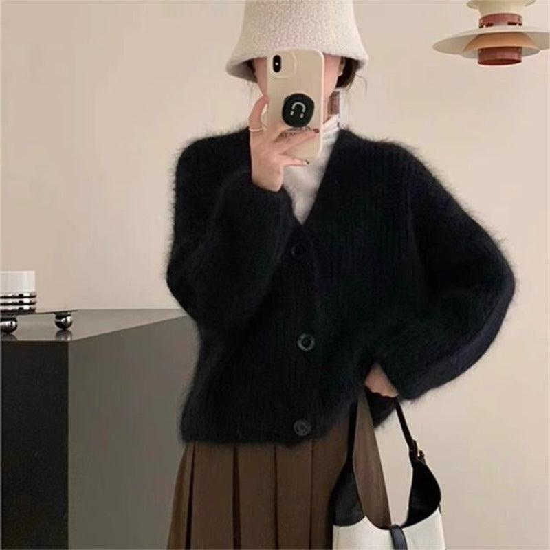 Dame Fleece Cardigan med Knap og Casual Skæring Stilla