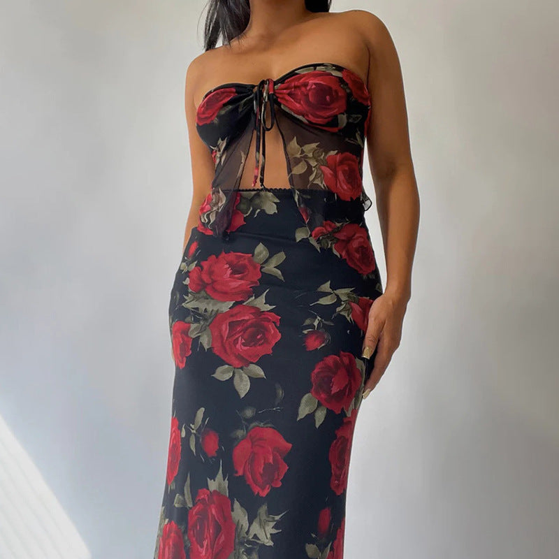Dame romantisk blomsterkjole Maxi Stilla