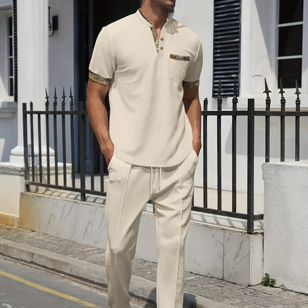Herrer moderne fritids-outfit med elegant ståkrave og dekorative accenter Stilla